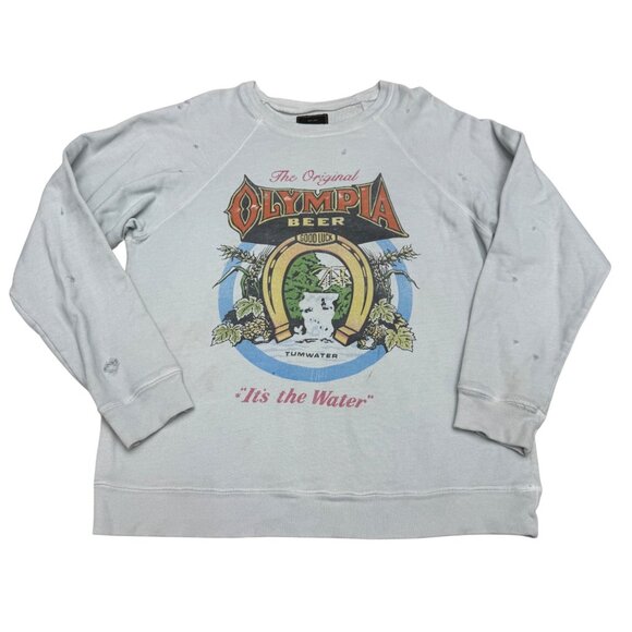 RetroBrand Olympia Beer Distressed Pullover Sweatshirt Made In USA, Size S - Picture 1 of 8